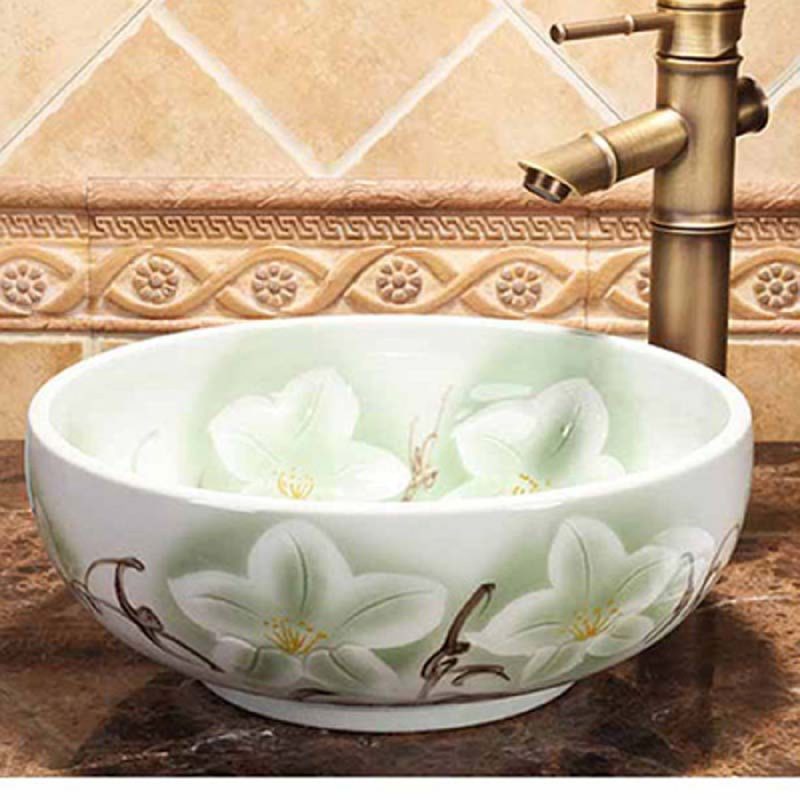 Schnelle 35-JS-11024 Çiçek Desenli Tezgah Üstü Lavabo